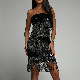  China Wholesale Black Strapless Tasseled Apparel Cocktail Dresses Sequin Clothing Summer Ladies Party Women Evening Sexy Chinese Dress
