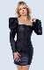  Long Puff Sleeve Straight Neckline Scoop Back Cocktail Fashion Leather Dress