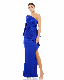  One Shoulder Long Sleeve Ruched Satin Custom Made Dress Mother of Bride