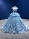 Blue Quinceanera Dresses Lace Embroidery Beaded Cap Sleeves Ball Gowns Z3015