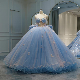  Strapless Quinceanera Dress Blue Butterflies Sequins Bridal Ball Gown E985