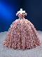  Beading 3D Flowers Pink Quinceanera Dress Shinny Ball Gown Yao28