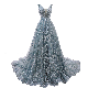  Silver Lace Ball Gown Sleeveless Tulle A-Line Evening Prom Dress Yao52