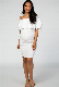  White off Shoulder Ruched Maternity Dress