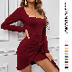 Dear-Lover Square Neck Tie Knot Long Sleeve Mini Dress