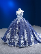 Blue Wedding Ball Gowns Spaghetti Straps Lace Quinceanera Dresses Z6010