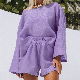  100% Cotton Casual Wear Shorts Purple Long Sleeve Loose Pajamas Women