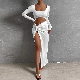  Spring New Long-Sleeved Square Neck Dress Sexy Bare Waist Slit Skirt Selling Women′s Wear