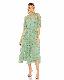  High Neck Ruffled Tea Length Quarter Sleeve A-Line Mother of The Bride Dress