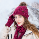  Coldproof Plush Ball Beanie Women Plush Soft Hat Gloves Scarf Set