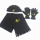  China Factory OEM Custom Logo Printed Black Polar Fleece Winter Hat Scarf Gloves Set