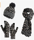 Fashion Outdoor Leopard Pompom Hat Scarf Gloves Warm Knitted Set