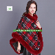 European Round Collar Plaid Women Sleeveless Cashmere Thickened Shawl Poncho