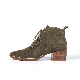  Cow Suede Leather Upper Chunky Heel Small-Square Toe with Laces Ladies Boot Women Shoes