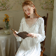  Princess Nightgown Women′s Spring and Fall Cotton Long-Sleeved Long Lace Sexy French Court Vintage Pajamas
