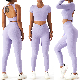  Sexy 2/3/4PCS Stretch Open Back Casual Ribbed Athletic Clothes for Women, Cutout Back Sport Bra + 2 Design Crop Shirts + Yoga Pants with Pocket Exercise Outfits