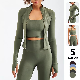  New Premium 2/3PCS Fashion Workout Clothes Ropa De Yoga Fitness Apparel for Women, Halter Neck Sports Bra + Long Sleeve Zipper Jacket + Gym Leggings Tracksuit