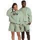 Wholesale Women Shorts and Jogger Set Custom Printed Logo Unisex Crew Neck Solid Color Sportswear Sweatshirt Suit Gym Wear Training Wear