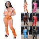  Fall Womenhoodie Set Zipper Pocket Crop Top Jacket Velvet Jogging Suit