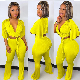 L286614 Yellow Fashion Sexy Solid Frenulum V Neck Half Sleeve Two Pieces Sportswear manufacturer