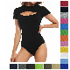  Slim Fit and Comfortable Round Neck New Design One Piece Short Sleeve Long Top Chest Hollow Sexy Casual Ladies Bodysuit