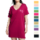  Custom Bamboo Pajamas Tee Shirts Wholesale Screen Print Blank Short Sleeve Summer Lightweight Side Slit Sleep T-Shirt for Women
