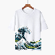  Chinese Style Spring and Summer New Short-Sleeved T-Shirt Retro Wave Print Round Neck Plain Letter Print Casual Short-Sleeved Cotton Women′s Basic White T-Shirt