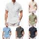  2023 Men′s Short-Sleeved Cotton Linen Shirt Standing Collar Slim-Fit Men′s Shirt