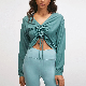  Dz2001 Customized Design Women′ S Long Sleeve Sport Wear Yoga Crop Tops Drawstring Front Ruched T Shirt