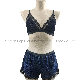 Womenn′s Lingerie Velvet Fabric with Delicate Eyelash Lace Casual Wear