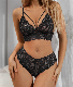Wholesale Fashion Women Black Lace Floral Embroidery See Through Bralette Panties Set Sexy Lingerie manufacturer