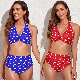  Women′ S Stylish Halter Swimwear Bikini Set with Polka Dots Print, Twisted Front Push up Bra Top + Ruched High Waist Bottom Sport Bath Swimming Suits