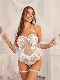  Embroidery Mesh Lingerie Set, Ruffle Lace up Cami Top & Sheer Thong & Mesh Veil & Lace Leg Rings, Women′s Sexy Lingerie & Underwear