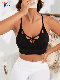  Black Criss-Cross Hollow out Front Camisole Top High Stretch Backless Sexy Yoga Fitness Workout Tank Tops Women′s Sports Wear
