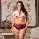  Plus Size Open Bust Plaid Floral Lace Ruffles Bra and Panties Underwear Sets Sexy Lingerie Costume