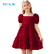  Girls Dress Short Puff Sleeve Loose Tiered Ruffle Casual Dresses Square Neck