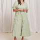 Women Elegant V-Neck Patchwork MIDI Dress Crinkle Cotton Dress manufacturer