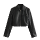  Pb&Za Women′s Wholesale PU Leather Short Coat Fashion Casual Black Jacket