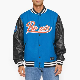  Chenille Patch PU Leather Sleeve Button Down Jackets Custom Embroidery Logo Baseball Jacket for Men
