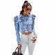 Custom Fashion Casual Ladies Blue Puff Sleeve Short Denim Jacket
