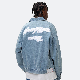  Custom Mens Chenille Embroider Logo Patch Design OEM Cotton Twill Denim Wash Blue Jacket