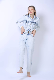  Fashionable Women Clothing OEM&ODM Bleached Color Short Jackets with Waist Level and Long Sleeves Straight Fit Ladies Denim Suits Jeans