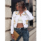 New Wholesale Jeans Women Custom Denim White Loose Jacket with Printing manufacturer
