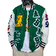 Green Wool Leather Sleeve Street Embroidery Letterman Baseball Jackets