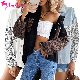  Wholesale Oversize Leopard Ladies Long Blue Women Denim Jeans Jacket Ladies