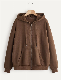  Drop Shoulder Casual Fashion Zip Cardigan Drawstring Hoodies Short Solid Color Sweatshirt Women′s Hoodie