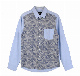  New Fashion Overall Printed Patchwork Oversize Denim Jeans Shirts for Men Long Sleeve