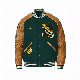  Wholesale OEM Custom Men Dark Green Embroidered Brown Football College Letterman Blank Varsity Jackets for Men