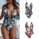 New Tie Dye Design Extreme Sexy Bikini Swimsuits Lace up Plunge Monokini Swimwear, One Piece Criss Cross Swimsuit Deep V Neck Beach Bathing Suits for Women manufacturer