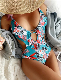  Ladies Bikini Hollow Sexy Swimsuit One-Piece Backless Lake Blue Print Bathing Suit Wholesale Beachwear Designer Swimwear